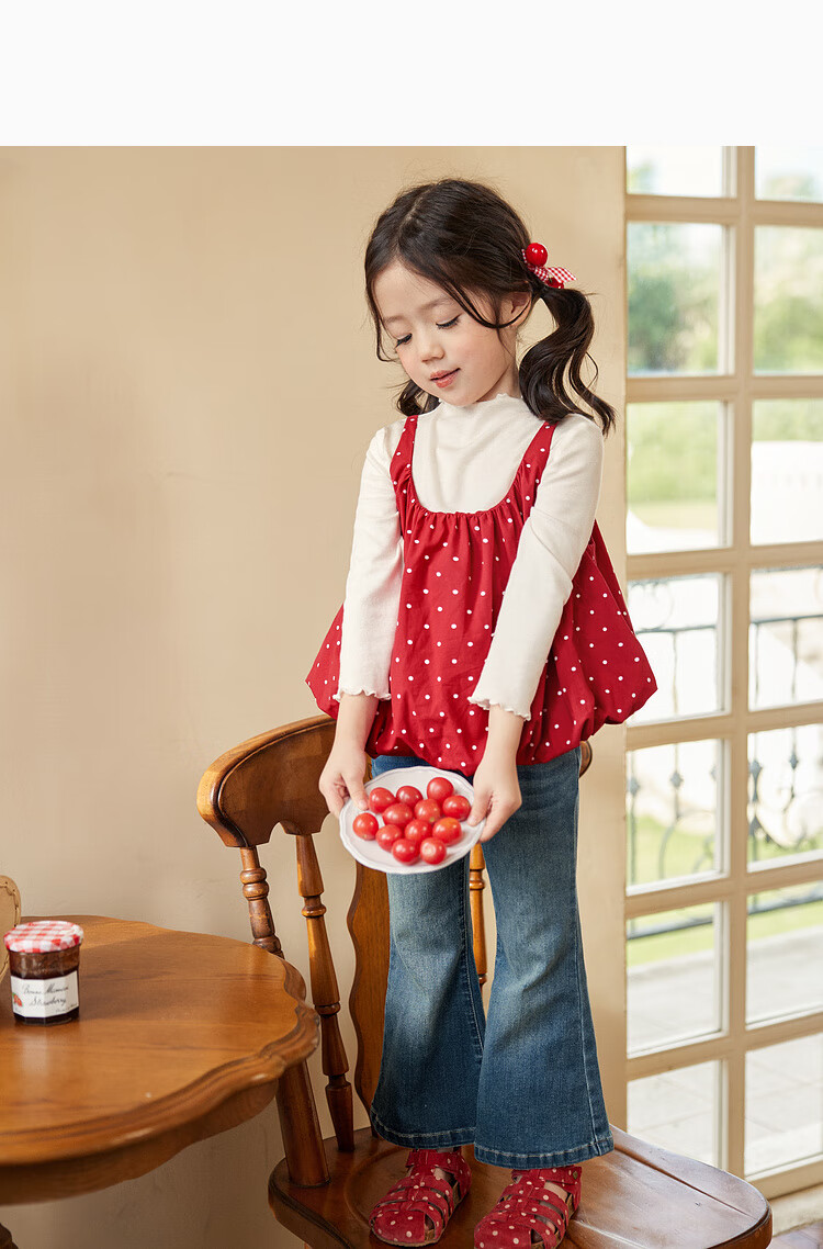 LUSON Little O Baby Kids Autumn Outfit Girls Polka Dot 2025 New Super Cute Flower Bud Vest Set 14